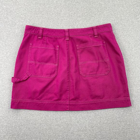Old Navy Denim Utility Mini Skirt Womens 16 Magenta Pink 100% Cotton Pockets - Picture 2 of 10